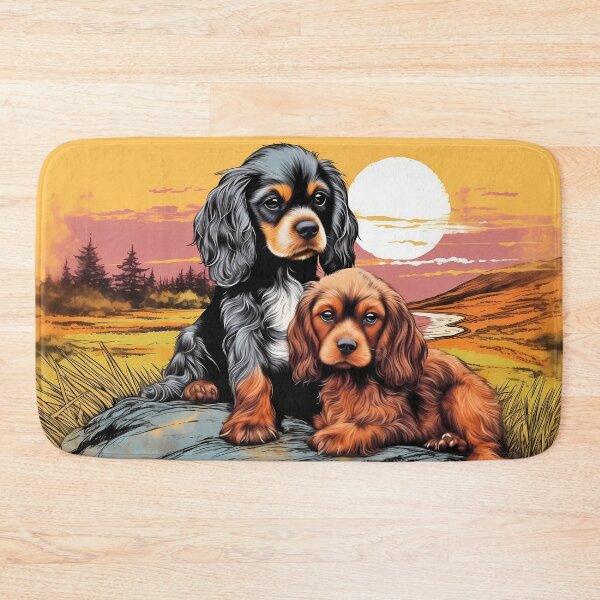 Item preview, Cute Cavalier king charles spaniels mini dog breed black and tan puppies illustration designed and sold by NBSStore.