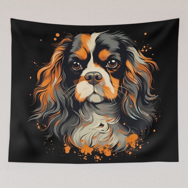 Item preview, Cavalier king charles spaniels mini dog breed black and tan puppy cute illustration designed and sold by NBSStore.