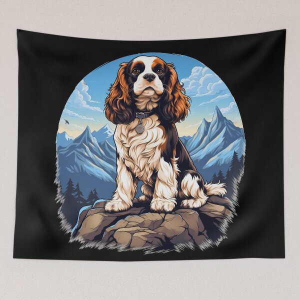 Item preview, Cavalier king charles spaniels mini dog breed black and tan puppy cute illustration designed and sold by NBSStore.