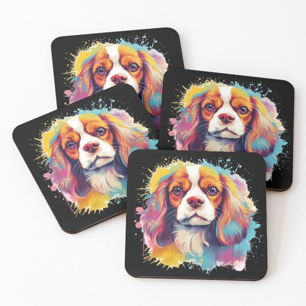Item preview, Cavalier king charles spaniels mini dog breed black and tan puppy cute colorful illustration designed and sold by NBSStore.