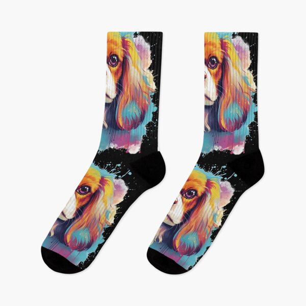Item preview, Cavalier king charles spaniels mini dog breed black and tan puppy cute colorful illustration designed and sold by NBSStore.