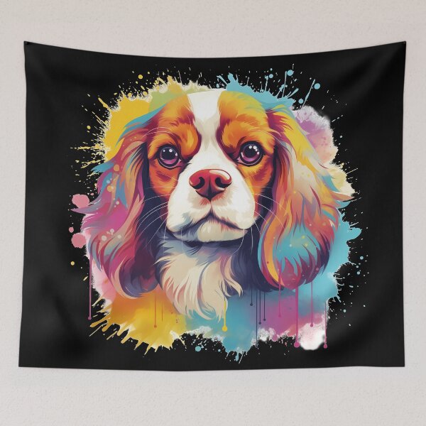 Item preview, Cavalier king charles spaniels mini dog breed black and tan puppy cute colorful illustration designed and sold by NBSStore.