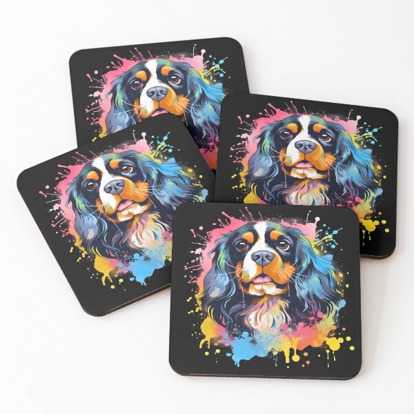 Item preview, Cavalier king charles spaniels mini dog breed black and tan puppy cute colorful illustration designed and sold by NBSStore.