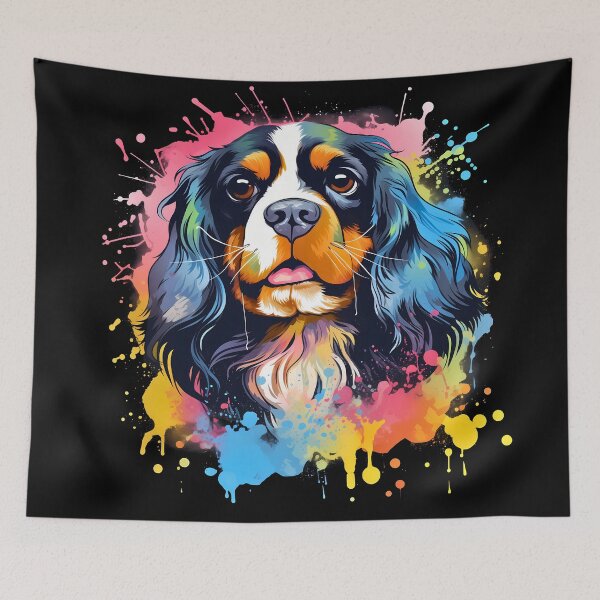 Item preview, Cavalier king charles spaniels mini dog breed black and tan puppy cute colorful illustration designed and sold by NBSStore.