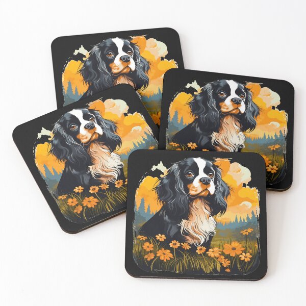 Item preview, Cavalier king charles spaniels mini dog breed black and tan puppy cute colorful illustration designed and sold by NBSStore.