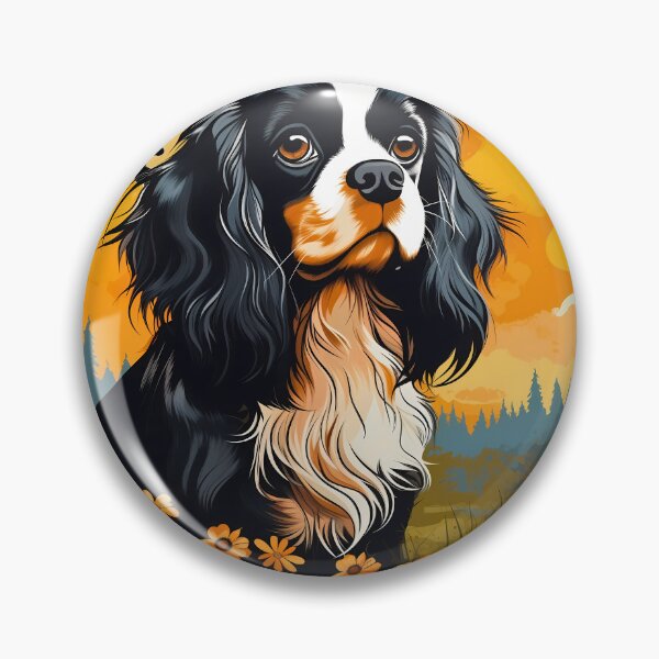 Item preview, Cavalier king charles spaniels mini dog breed black and tan puppy cute colorful illustration designed and sold by NBSStore.