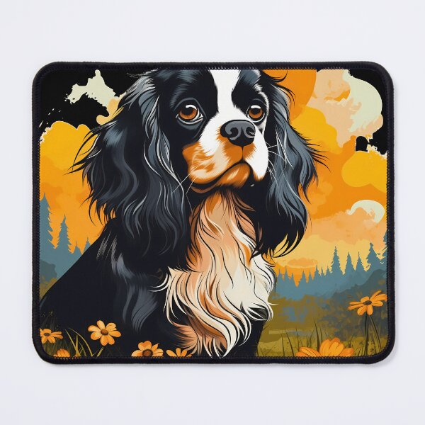 Item preview, Cavalier king charles spaniels mini dog breed black and tan puppy cute colorful illustration designed and sold by NBSStore.