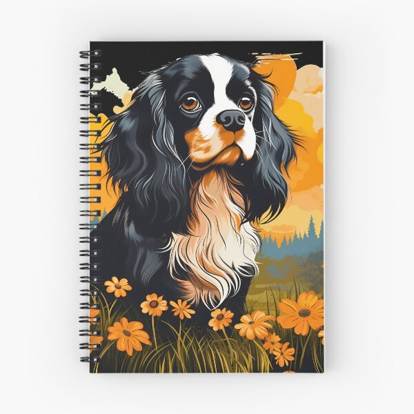 Item preview, Cavalier king charles spaniels mini dog breed black and tan puppy cute colorful illustration designed and sold by NBSStore.