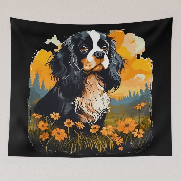 Item preview, Cavalier king charles spaniels mini dog breed black and tan puppy cute colorful illustration designed and sold by NBSStore.