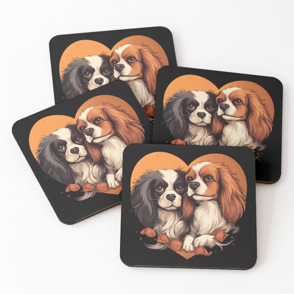 Item preview, Cavalier king charles spaniels mini dog breed black and tan puppies in love cute illustration designed and sold by NBSStore.