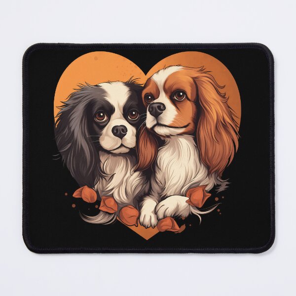 Item preview, Cavalier king charles spaniels mini dog breed black and tan puppies in love cute illustration designed and sold by NBSStore.