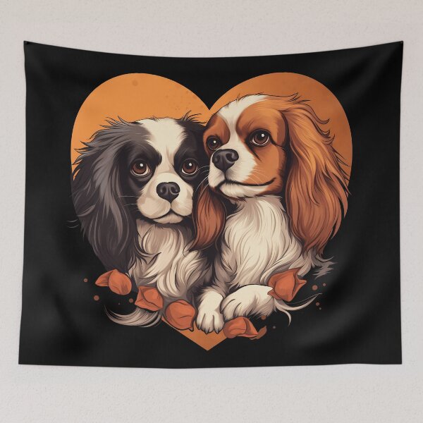 Item preview, Cavalier king charles spaniels mini dog breed black and tan puppies in love cute illustration designed and sold by NBSStore.