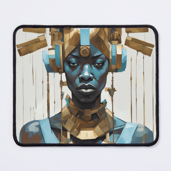 Item preview, The Empress of Tomorrow: Bridging Worlds with Grace | Gold and Blue | Portrait designed and sold by JackrabbitPub.