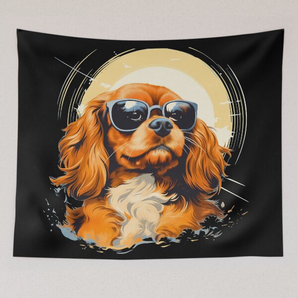 Item preview, Cavalier king charles spaniels mini dog breed black and tan puppy cute illustration designed and sold by NBSStore.
