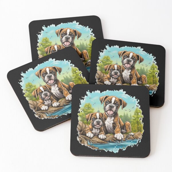 Item preview, Cute boxer dog breed puppies in nature illustration designed and sold by NBSStore.