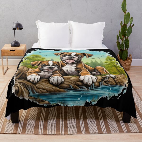Item preview, Cute boxer dog breed puppies in nature illustration designed and sold by NBSStore.