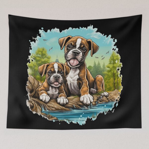 Item preview, Cute boxer dog breed puppies in nature illustration designed and sold by NBSStore.