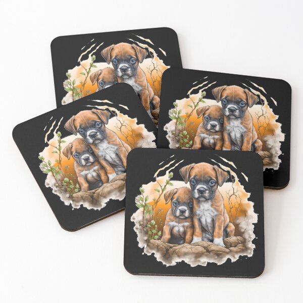 Item preview, Cute boxer dog breed puppies in nature illustration designed and sold by NBSStore.