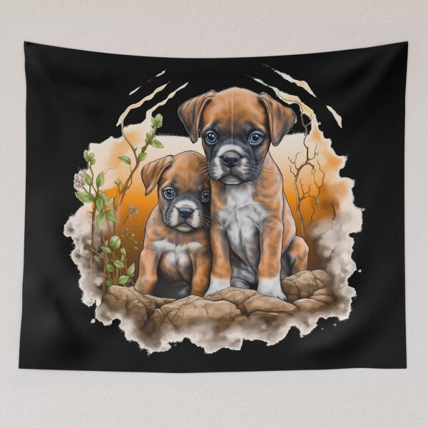 Item preview, Cute boxer dog breed puppies in nature illustration designed and sold by NBSStore.