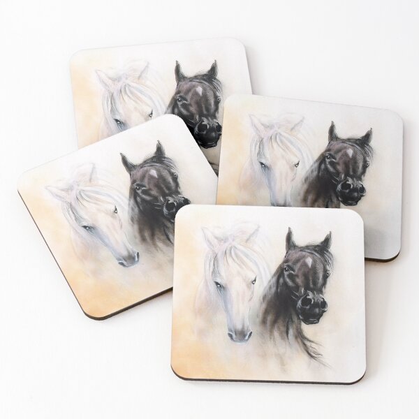 Item preview, Black and white horse heads, frontal view, painting designed and sold by clon-dot-net.