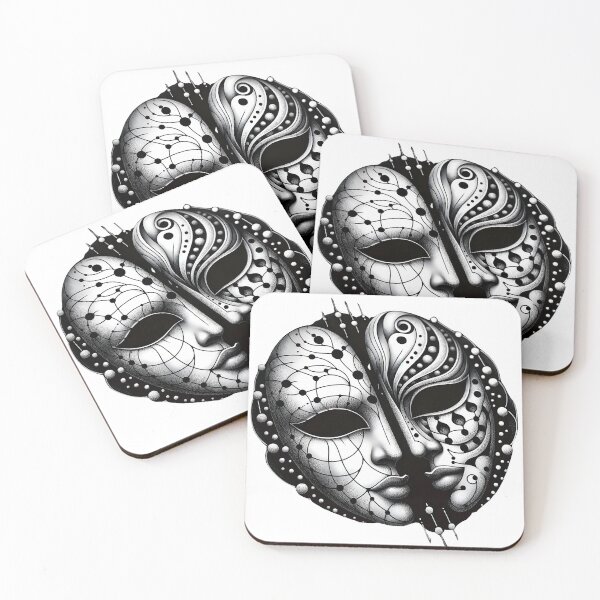 Item preview, Enigmatic Dual Masks Dotwork Tattoo Design designed and sold by Snifferius.