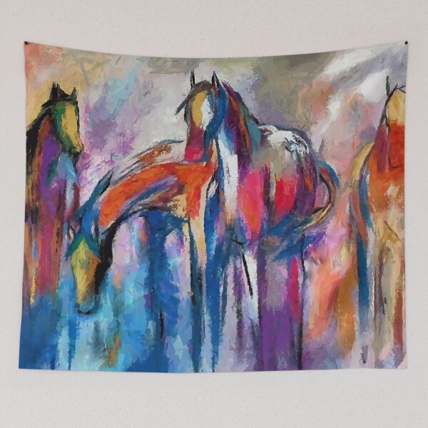 Item preview, Horse pond, horses drinking water from a pond, modern, painting designed and sold by clon-dot-net.