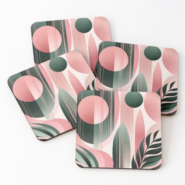 Item preview, Mid Century Botanical Retro Geometric Leaves  Florals  Pink, Dark Green designed and sold by Prints and Lifestyle.