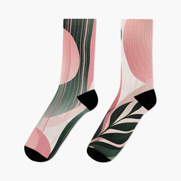 Item preview, Mid Century Botanical Retro Geometric Leaves  Florals  Pink, Dark Green designed and sold by Prints and Lifestyle.