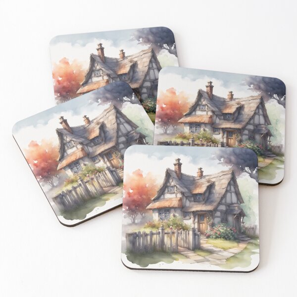 Item preview, Medieval House in a Country Garden Watercolor designed and sold by MeadowFarmPrint.