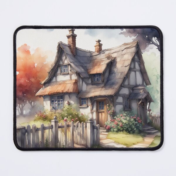 Item preview, Medieval House in a Country Garden Watercolor designed and sold by MeadowFarmPrint.