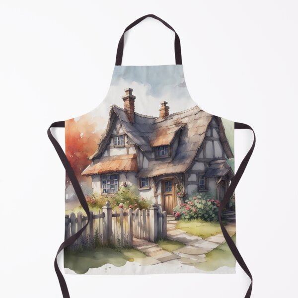 Item preview, Medieval House in a Country Garden Watercolor designed and sold by MeadowFarmPrint.