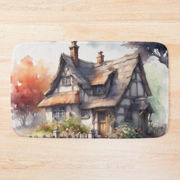 Item preview, Medieval House in a Country Garden Watercolor designed and sold by MeadowFarmPrint.