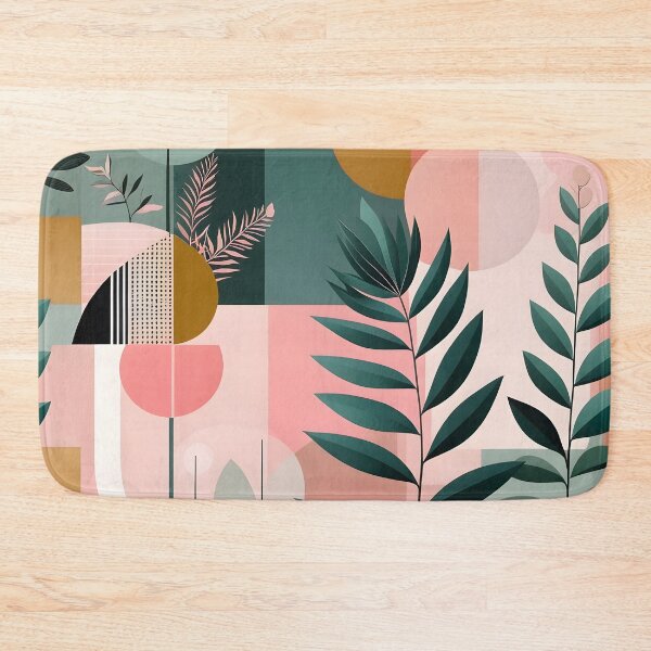 Item preview, Mid Century Botanical Retro Geometric Leaves  Florals Pink, Green #1 designed and sold by Prints and Lifestyle.