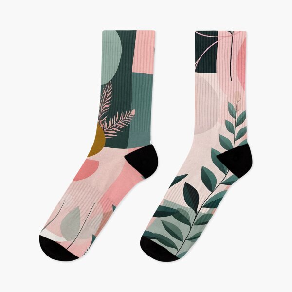 Item preview, Mid Century Botanical Retro Geometric Leaves  Florals Pink, Green #1 designed and sold by Prints and Lifestyle.