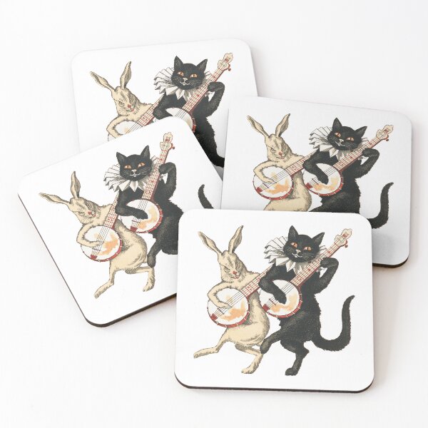Item preview, Musical Companions: Banjo Cat and Hare Cutout - N. L. Murphys Vintage Art designed and sold by EmeraldeaArt.