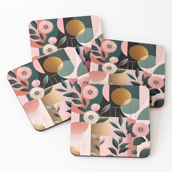 Item preview, Mid Century Botanical Retro Geometric Leaves  Florals Pink, Green  designed and sold by Prints and Lifestyle.