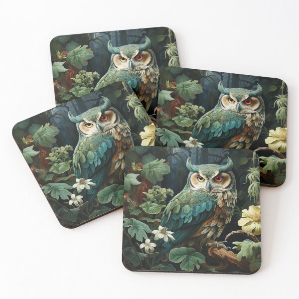 Item preview, An adorable green owl in a forest  designed and sold by DesignVistaHub.