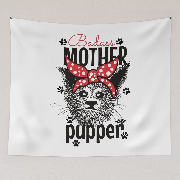 Item preview, Badass Mother Pupper with red hair tie funny dog Messy Hair  T-Shirts Classic T-Shirt Essential T-Shirt designed and sold by Rockty.