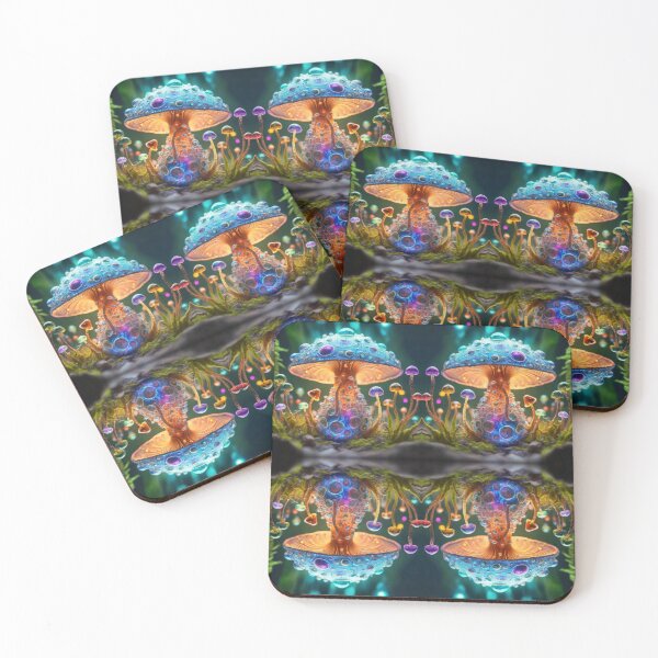 Item preview, ELECTRIC MUSHROOM FOREST -Colorful Glass Shrooms Landscape  designed and sold by BadassBazaar.