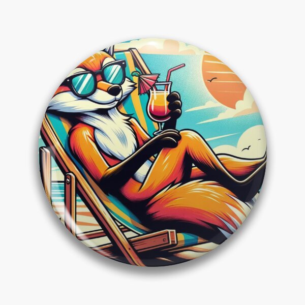 Item preview, Cartoon Fox Lounging in a Beach Chair "Beach Vibes" designed and sold by Zestpond.
