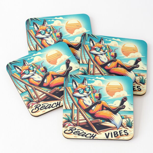 Item preview, Cartoon Fox Lounging in a Beach Chair "Beach Vibes" designed and sold by Zestpond.