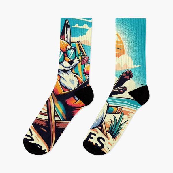 Item preview, Cartoon Fox Lounging in a Beach Chair "Beach Vibes" designed and sold by Zestpond.