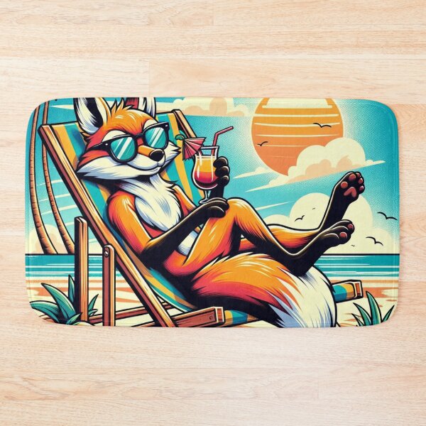 Item preview, Cartoon Fox Lounging in a Beach Chair "Beach Vibes" designed and sold by Zestpond.