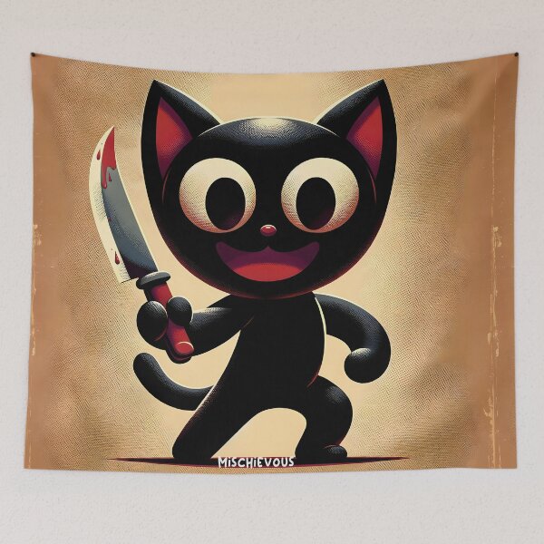 Item preview, Mischievous Kitty with Knife Illustration designed and sold by inkArtistryfine.