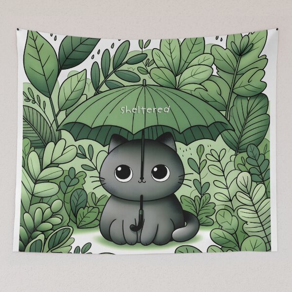 Item preview, Sheltered Kitten in Leafy Haven Illustration designed and sold by inkArtistryfine.