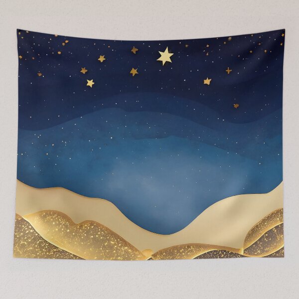 Item preview, Stars, Star, Night, Midnight, Starry, Landscape, Gold, Layered Paper, Paper Cut, Blue, Dark Blue, Dream designed and sold by Golden-Feathers.