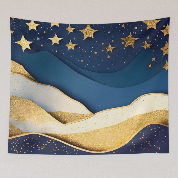 Item preview, Stars, Star, Night, Midnight, Starry, Landscape, Gold, Layered Paper, Paper Cut, Blue, Dark Blue, Dream designed and sold by Golden-Feathers.