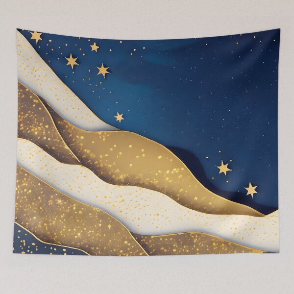 Item preview, Stars, Star, Night, Midnight, Starry, Landscape, Gold, Layered Paper, Paper Cut, Blue, Dark Blue, Dream designed and sold by Golden-Feathers.