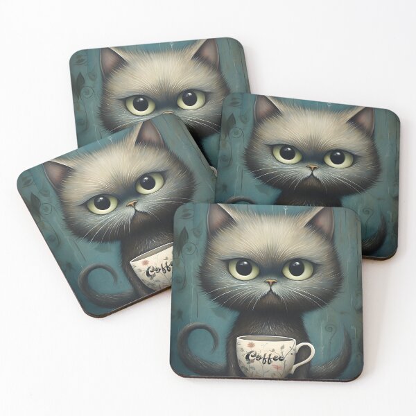 Item preview, Whimsical Cat with Teacup Illustration" designed and sold by inkArtistryfine.