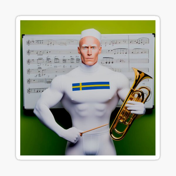Swedish music teacher with piston and sheet music Sticker